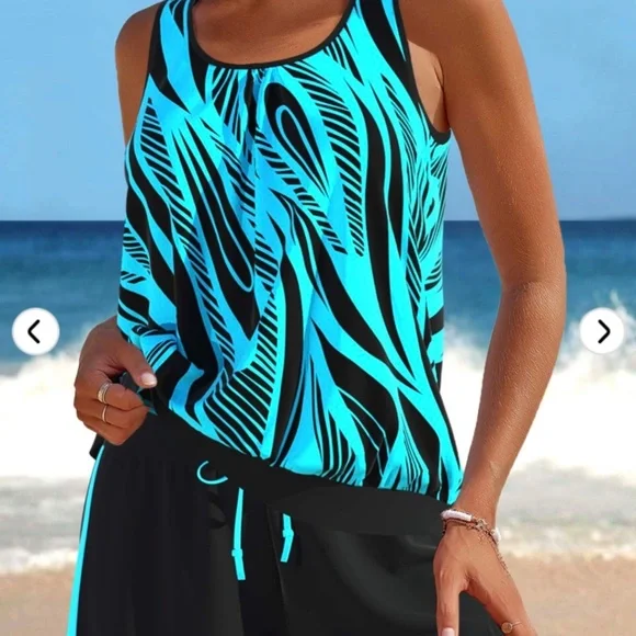 Patchwork Geometric Print Tankini Set - Picture 2 of 6